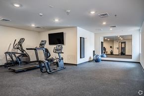 La Crosse apartment for rent - A spacious gym with treadmills, elliptical machines, and a television.