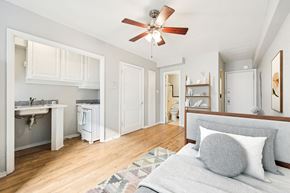 Denver apartment for rent - a living room with a couch and a ceiling fan