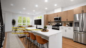 Denver townhouse for rent - A modern kitchen with a dining table and chairs.