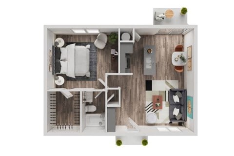 Floor plan for 1 bed, 1 bath, 670 sqft