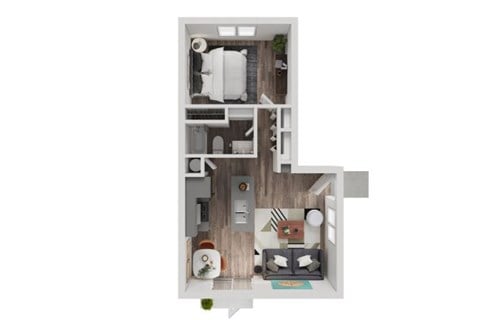 Floor plan for 1 bed, 1 bath, 690 sqft