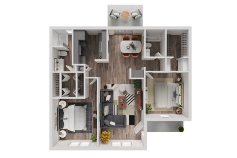 Floor plan for 2 beds, 2 baths, 1139 sqft