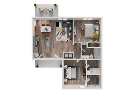 Floor plan for 2 beds, 2 baths, 950 sqft