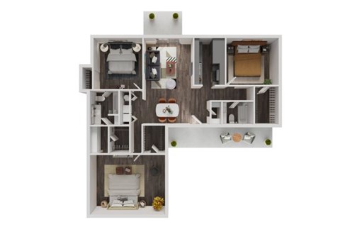 Floor plan for 3 beds, 2 baths, 1350 sqft