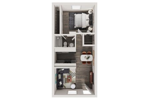 Floor plan for 1 bed, 1 bath, 705 sqft