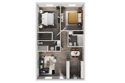 Floor plan for 2 beds, 2 baths, 944 sqft