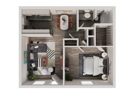 Floor plan for 1 bed, 1 bath, 756 sqft