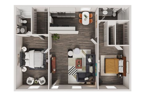 Floor plan for 2 beds, 2 baths, 1313 sqft
