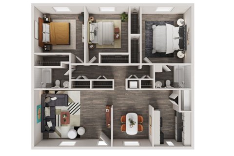 Floor plan for 3 beds, 2 baths, 1343 sqft