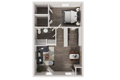 Floor plan for 1 bed, 1 bath, 750 sqft