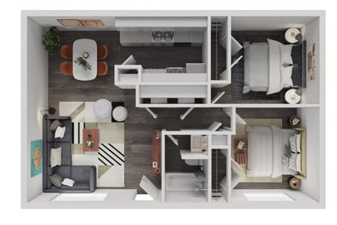 Floor plan for 2 beds, 1 bath, 746 sqft