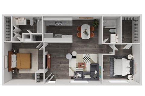 Floor plan for 2 beds, 2 baths, 846 sqft