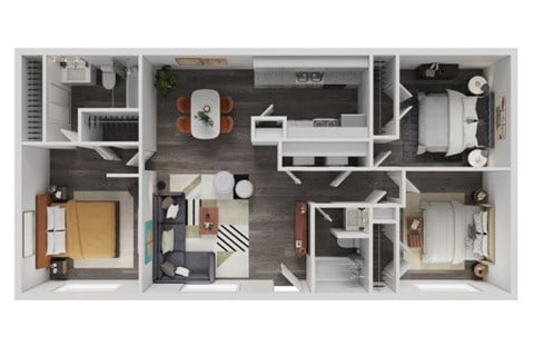 Floor plan for 3 beds, 2 baths, 1115 sqft