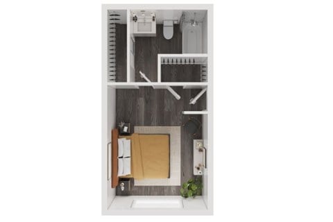 Floor plan for studio, 1 bath, 250 sqft