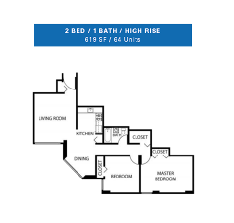 Floor plan for 2 beds, 1 bath, 1132 sqft