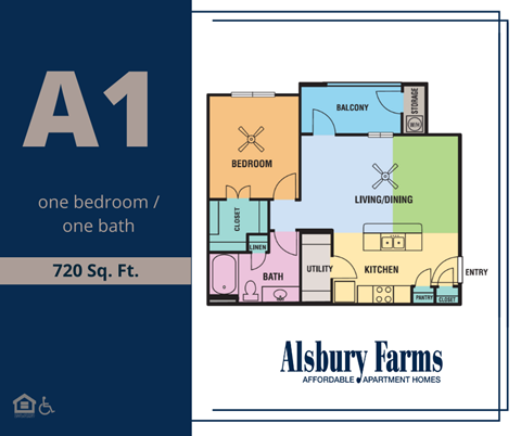Floor plan for 1 bed, 1 bath, 720 sqft