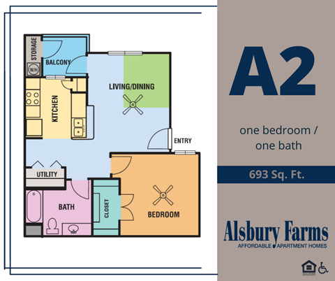 Floor plan for 1 bed, 1 bath, 693 sqft