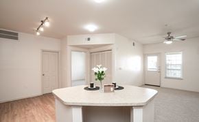 Los Fresnos apartment for rent - A spacious room with a table, chairs, and a vase of flowers.