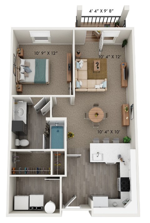Floor plan for 1 bed, 1 bath, 723 sqft