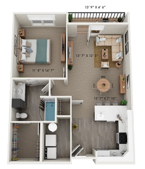 Floor plan for 1 bed, 1 bath, 830 sqft