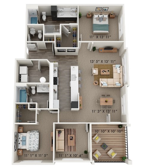 Floor plan for 2 beds, 2.5 baths, 1492 sqft