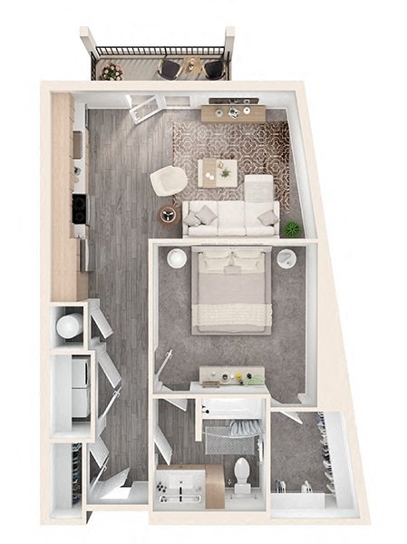 Floor plan for 1 bed, 1 bath, 797 sqft