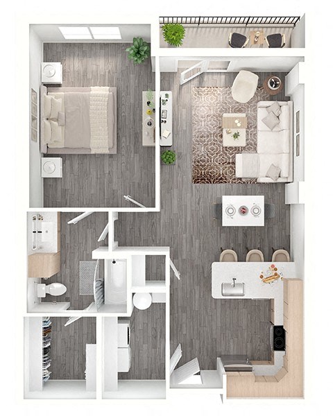 Floor plan for 1 bed, 1 bath, 941 sqft