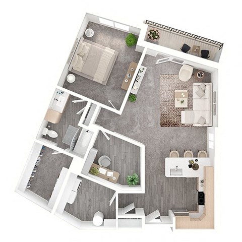 Floor plan for 1 bed, 1 bath, 1124 sqft