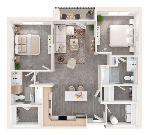 Floor plan for 2 beds, 2 baths, 1099 sqft