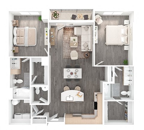 Floor plan for 2 beds, 2.5 baths, 1347 sqft