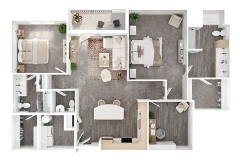 Floor plan for 2 beds, 2.5 baths, 1508 sqft