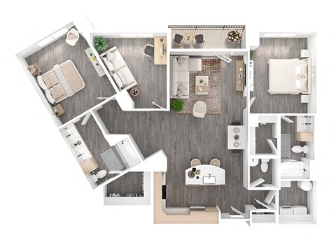 Floor plan for 2 beds, 2.5 baths, 1532 sqft