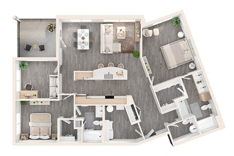 Floor plan for 2 beds, 2.5 baths, 1683 sqft