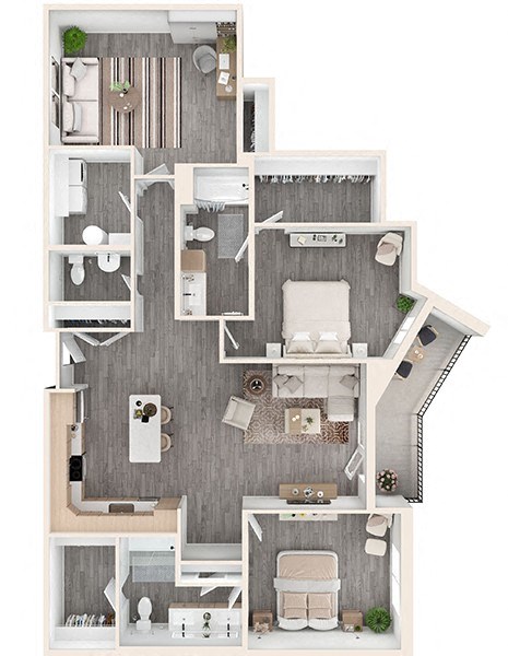 Floor plan for 2 beds, 2.5 baths, 1692 sqft