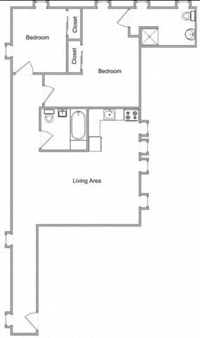 Floor plan for 2 beds, 1 bath, 700 sqft