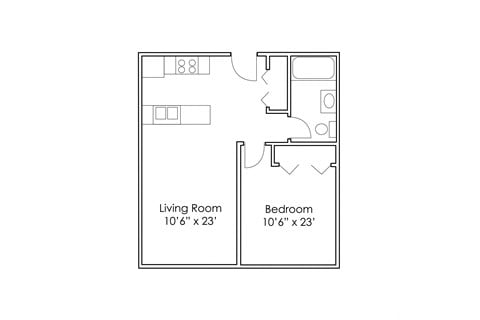 Floor plan for 1 bed, 1 bath, 522 sqft