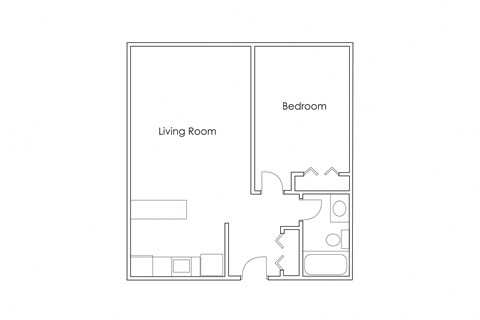 Floor plan for 1 bed, 1 bath, 575 sqft