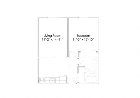 Floor plan for 1 bed, 1 bath, 575 sqft