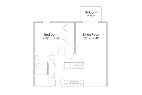 Floor plan for 1 bed, 1 bath, 710 sqft