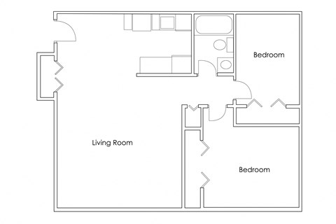 Floor plan for 2 beds, 1 bath, 806 sqft