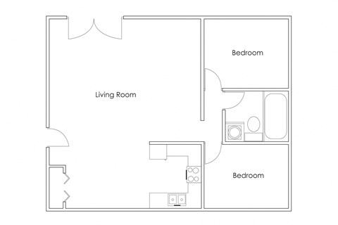 Floor plan for 2 beds, 1 bath, 775 sqft