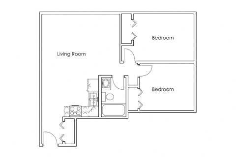 Floor plan for 2 beds, 1 bath, 700 sqft