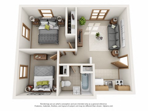 Floor plan for 2 beds, 1 bath, 525 sqft