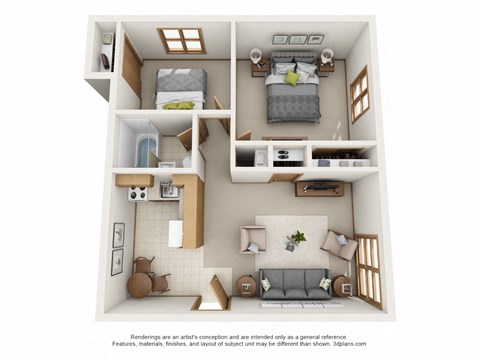 Floor plan for 2 beds, 1 bath, 610 sqft