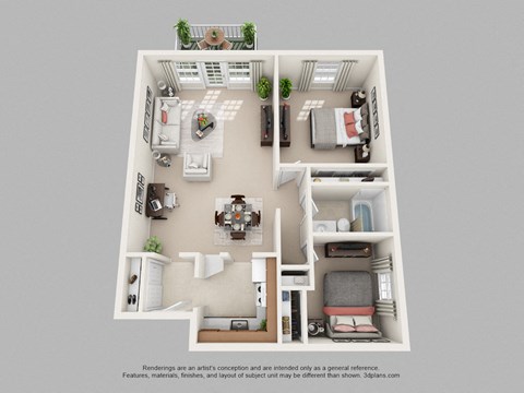 Floor plan for 1 bed, 1 bath, 828 sqft
