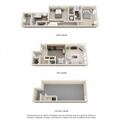 Floor plan for 2 beds, 2.5 baths, 1162 sqft