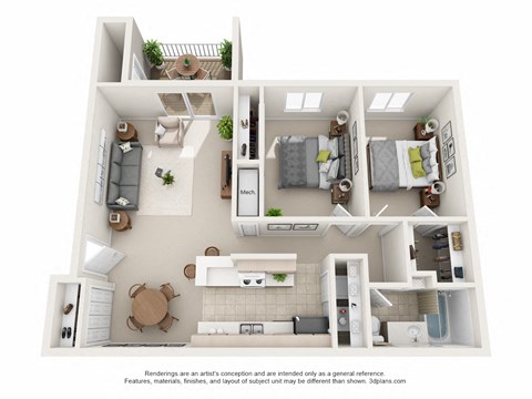 Floor plan for 2 beds, 1 bath, 1000 sqft