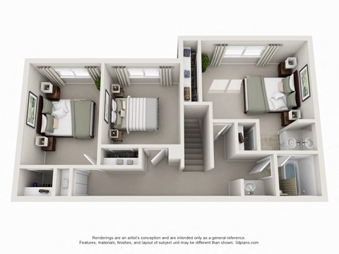 Floor plan for 3 beds, 1.5 baths, 1550 sqft