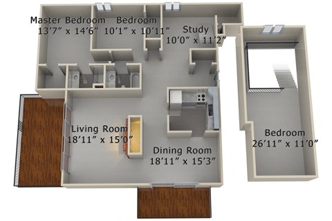 Floor plan for 3 beds, 2 baths, 1500 sqft