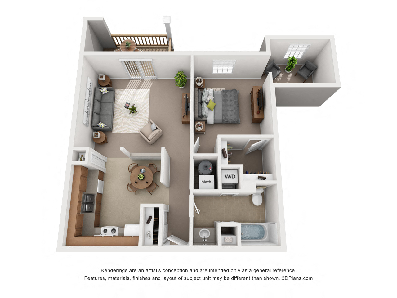 Floor plan for 1 bed, 1 bath, 800 sqft